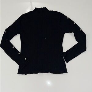 ZARA KNIT SWEATER BLACK GOLD BUTTON CUFFS LONG SLEEVE PULLOVER SIZE L